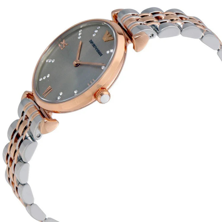 Ladies Emporio Armani Two Tone Silver & Rose Gold Sunray Dial Stainless Steel Watch AR1840