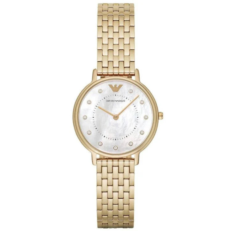 Ladies Kappa Emporio Armani Gold Strap Mother of Pearl Diamond Dial Watch AR11007