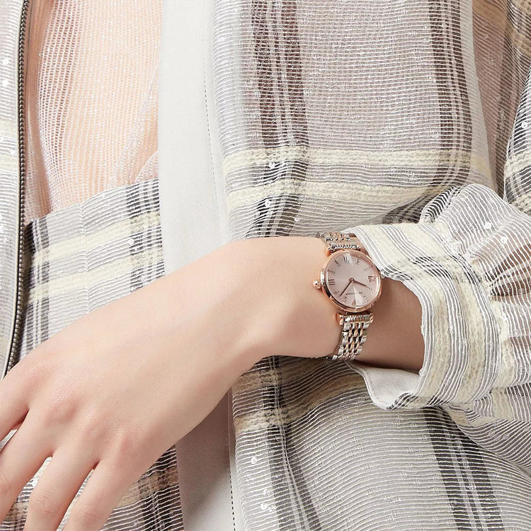 Ladies Emporio Armani Silver and Rose Gold Stainless Steel Watch AR11223