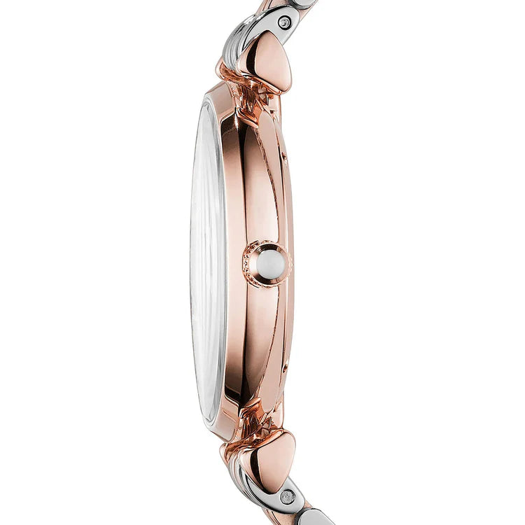 Ladies Emporio Armani Two Tone Silver & Rose Gold Sunray Dial Stainless Steel Watch AR1840