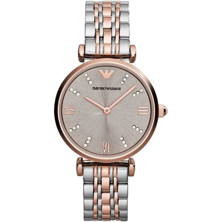 Ladies Emporio Armani Two Tone Silver & Rose Gold Sunray Dial Stainless Steel Watch AR1840