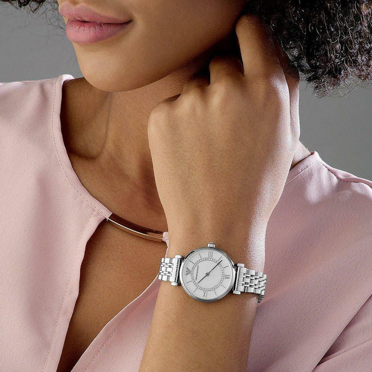 Ladies Emporio Armani Mother of Pearl Crystal Stainless Steel Watch AR1908