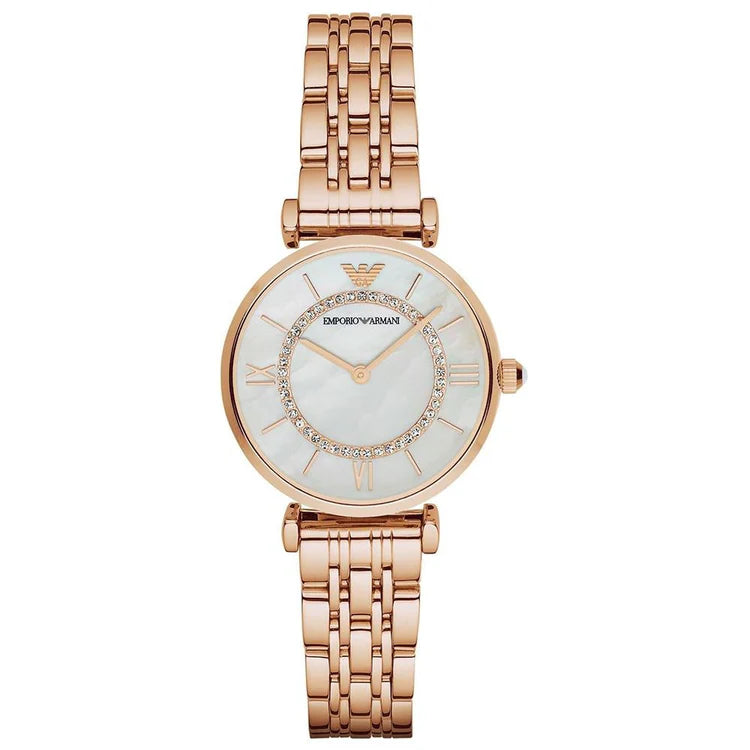 Ladies Emporio Armani Mother of Pearl Dial Rose Gold Stainless Steel Watch AR1909