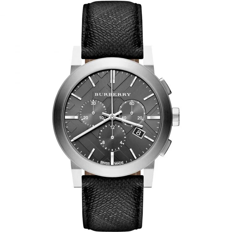 Men's Burberry The City Chronograph Black Face Leather Strap Watch BU9362