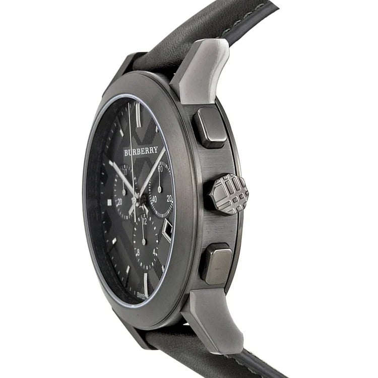 Men's Burberry The City Dark Grey Leather Strap Chronograph Watch BU9364