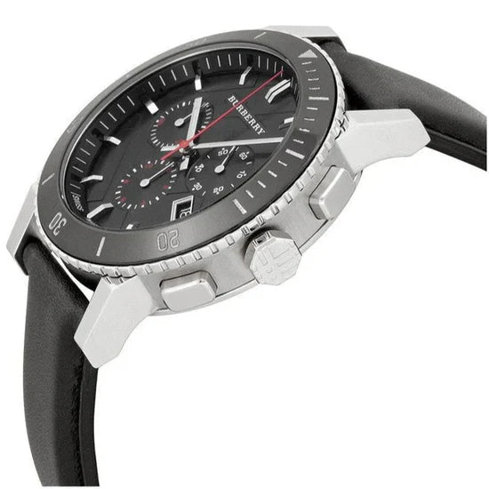 Men's Burberry Chronograph Black Leather Strap Watch BU9382