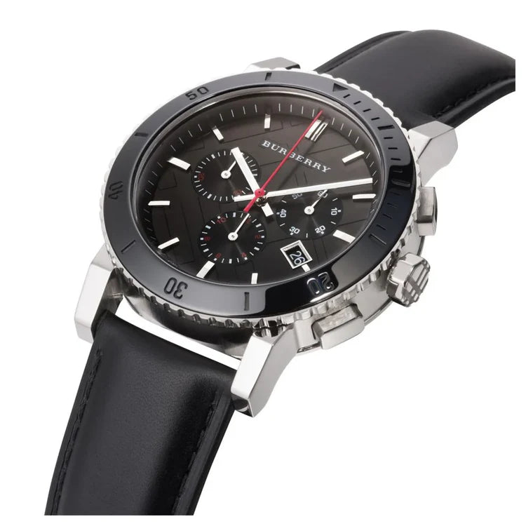 Men's Burberry Chronograph Black Leather Strap Watch BU9382