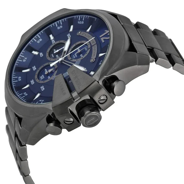 Men's Diesel Mega Chief Gunmetal Grey Chronograph Blue Dial Stainless Steel Watch DZ4329