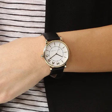 Ladies Marc Jacobs Roxy White Dial Black Leather Watch MJ1532