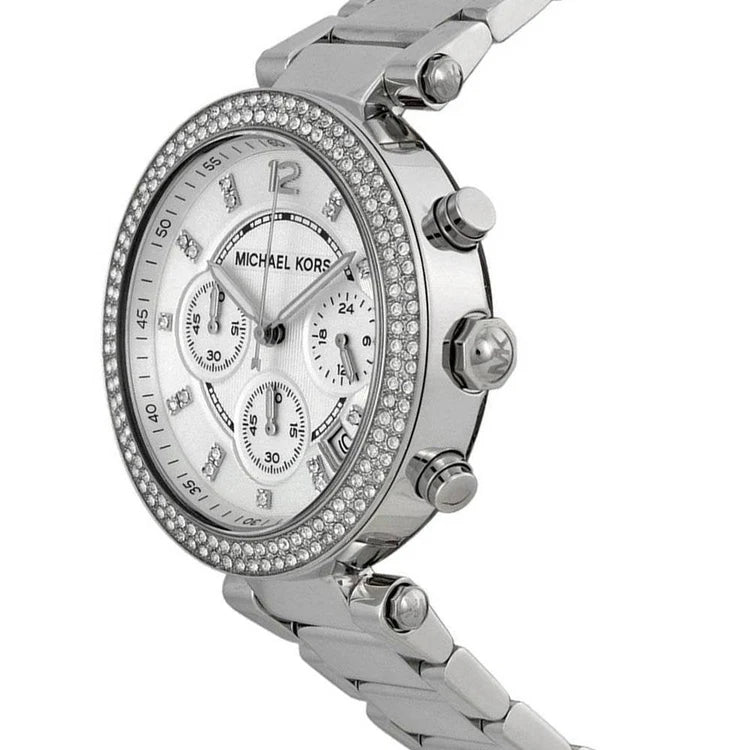 Ladies Michael Kors Parker Silver Stainless Steel Chronograph Watch MK5353
