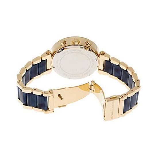 Ladies Michael Kors Parker Gold & Blue Tortoise Stainless Steel Chronograph Watch MK6328