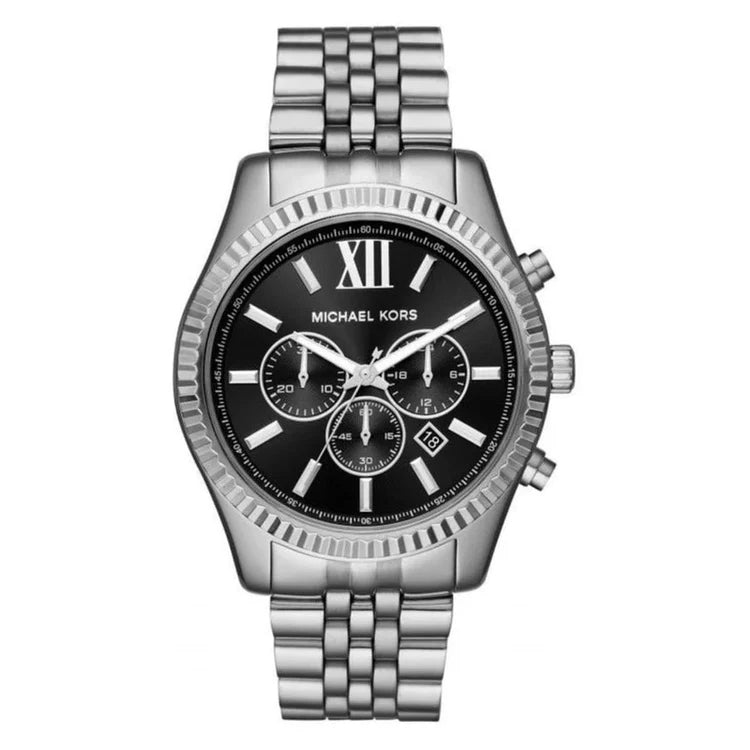Men's Michael Kors Bradshaw Silver Chronograph Black Dial Stainless Steel Watch MK8602