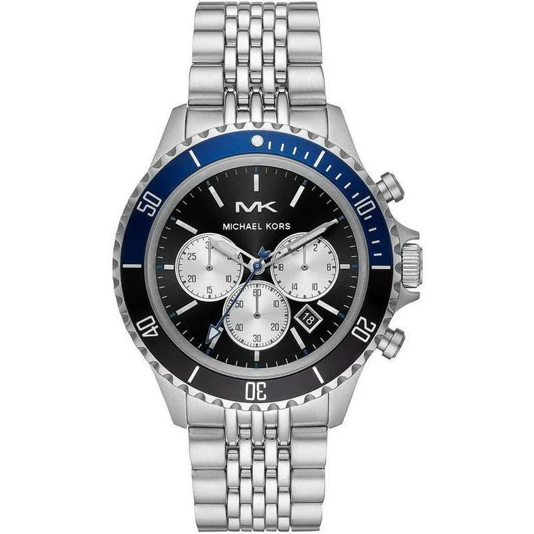 Men's Michael Kors Bayvile Black Blue Chronograph Stainless Steel Watch MK8749