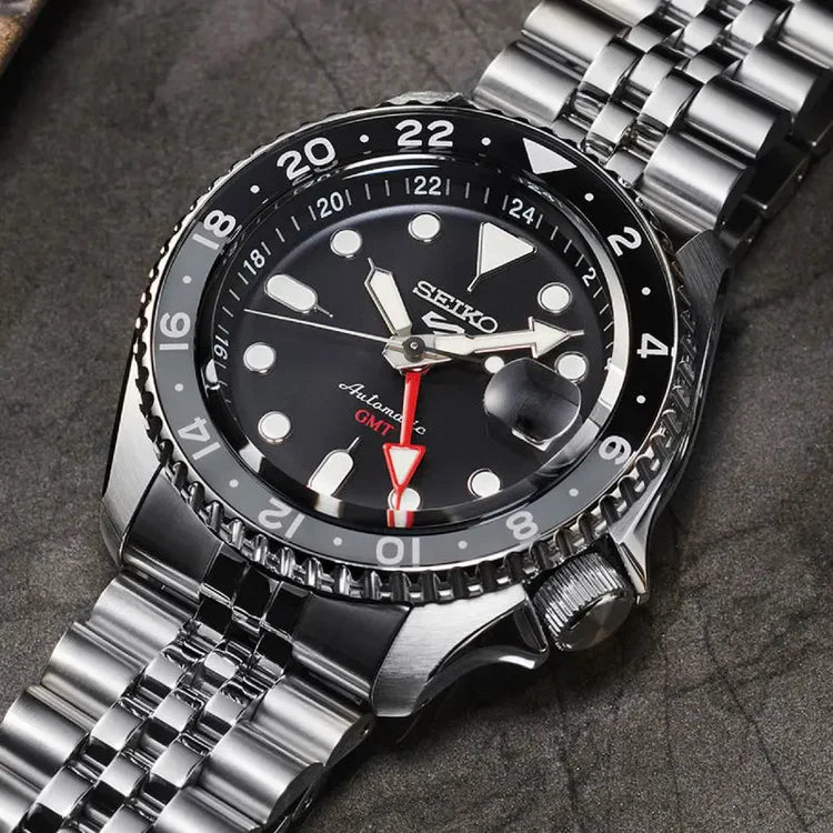 Men's Seiko 5 Sport SKX GMT Black Grape Dial Stainless Steel Automatic Watch SSK001K1