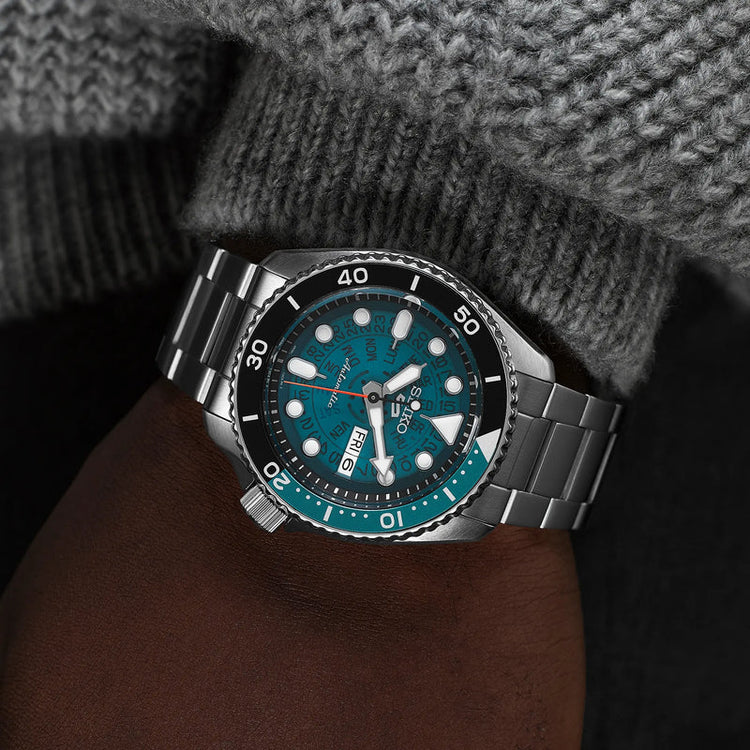 Men's Seiko 5 Sports SKX Skeleton Style Blue Dial Automatic Watch SRPJ45K1