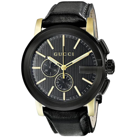 Men's Gucci G-Chrono Chronograph Black Dial with Leather Black Strap Watch YA101203