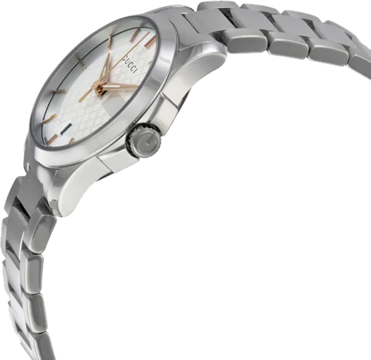 Ladies G-Timeless Gucci Silver & Rose Gold Dial Stainless Steel Silver Strap Watch YA126523