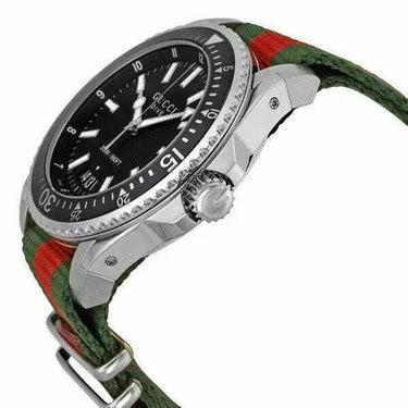 Men's Dive Gucci Black Dial Green & Red Nylon Strap Watch YA136206