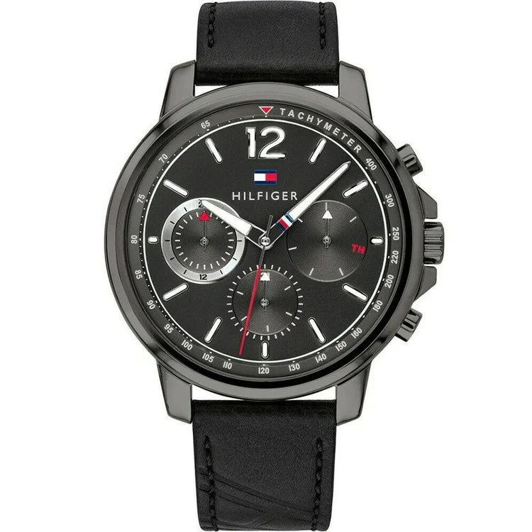 Men's Tommy Hilfiger Black Chronograph Leather Strap Watch 1791533