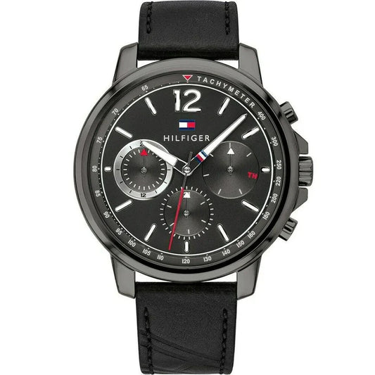 Men's Tommy Hilfiger Black Chronograph Leather Strap Watch 1791533