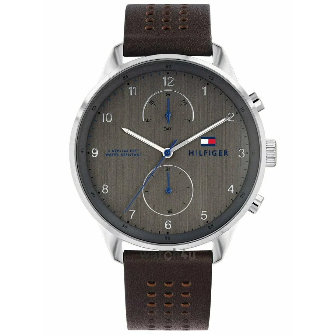 Men's Tommy Hilfiger Grey Chronograph Dial Brown Leather Strap Watch 1791579