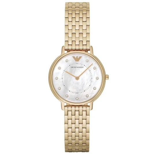 Ladies Kappa Emporio Armani Gold Strap Mother of Pearl Diamond Dial Watch AR11007