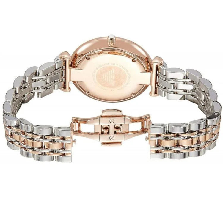 Ladies Emporio Armani Silver & Rose Gold Stainless Steel Chronograph Watch AR1677