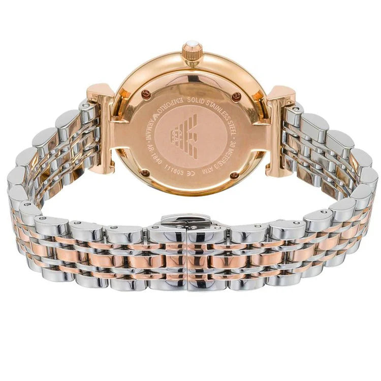 Ladies Emporio Armani Two Tone Silver & Rose Gold Sunray Dial Stainless Steel Watch AR1840