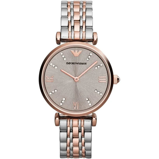 Ladies Emporio Armani Two Tone Silver & Rose Gold Sunray Dial Stainless Steel Watch AR1840