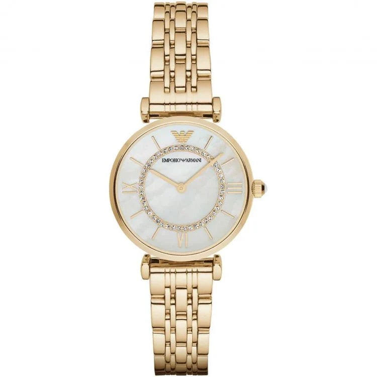 Ladies Emporio Armani Gold Mother of Pearl Stainless Steel Watch AR1907