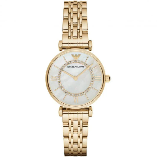 Ladies Emporio Armani Gold Mother of Pearl Stainless Steel Watch AR1907
