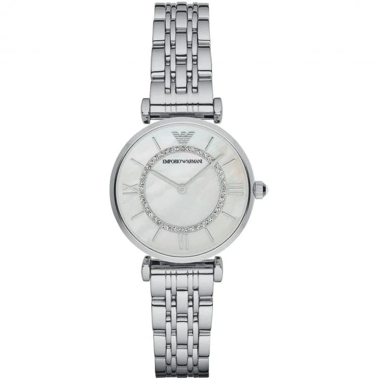 Ladies Emporio Armani Mother of Pearl Crystal Stainless Steel Watch AR1908