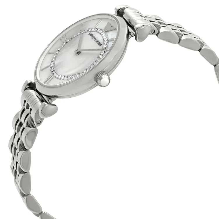 Ladies Emporio Armani Mother of Pearl Crystal Stainless Steel Watch AR1908
