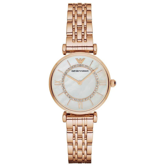 Ladies Emporio Armani Mother of Pearl Dial Rose Gold Stainless Steel Watch AR1909