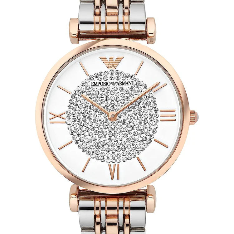 Ladies Emporio Armani Rose Gold and Silver Stainless Steel Watch AR1926