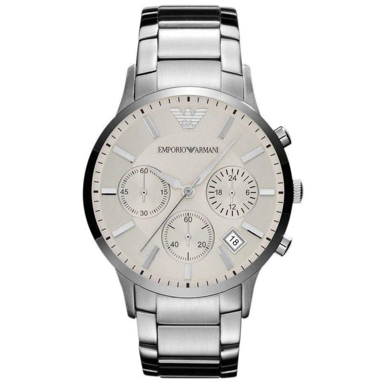 Men's Emporio Armani Silver Strap Stainless Steel Chronograph Watch AR2458