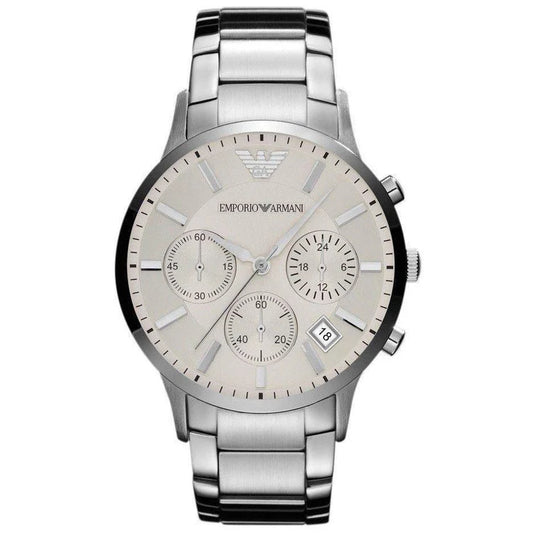 Men's Emporio Armani Silver Strap Stainless Steel Chronograph Watch AR2458