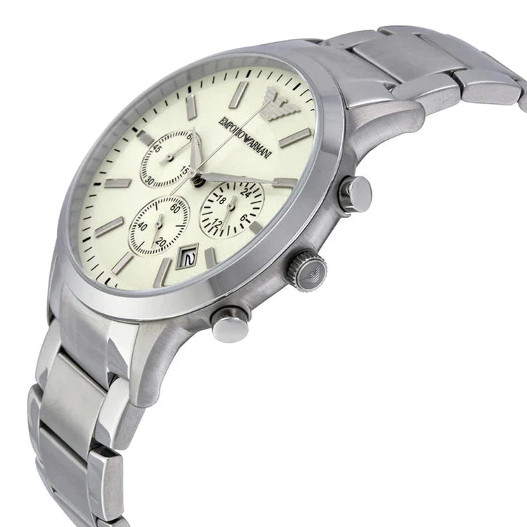 Men's Emporio Armani Silver Strap Stainless Steel Chronograph Watch AR2458
