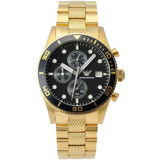 Men's Emporio Armani Black Dial Gold PVD Stainless Steel Chronograph Watch AR5857