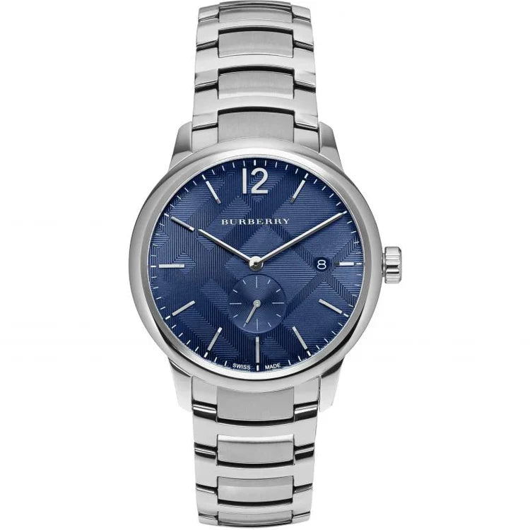 Men's Burberry The Classic Blue Dial Chronograph Silver Watch BU10007