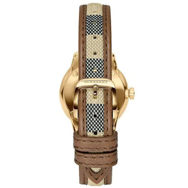 Ladies Burberry Nova Brown Check Leather Strap Watch BU10114