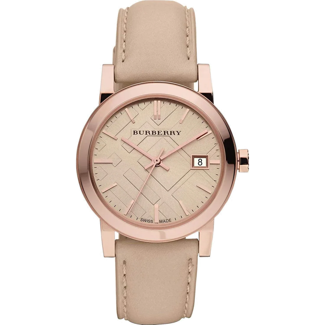 Ladies Burberry The City Rose Gold Leather Strap Watch BU9014