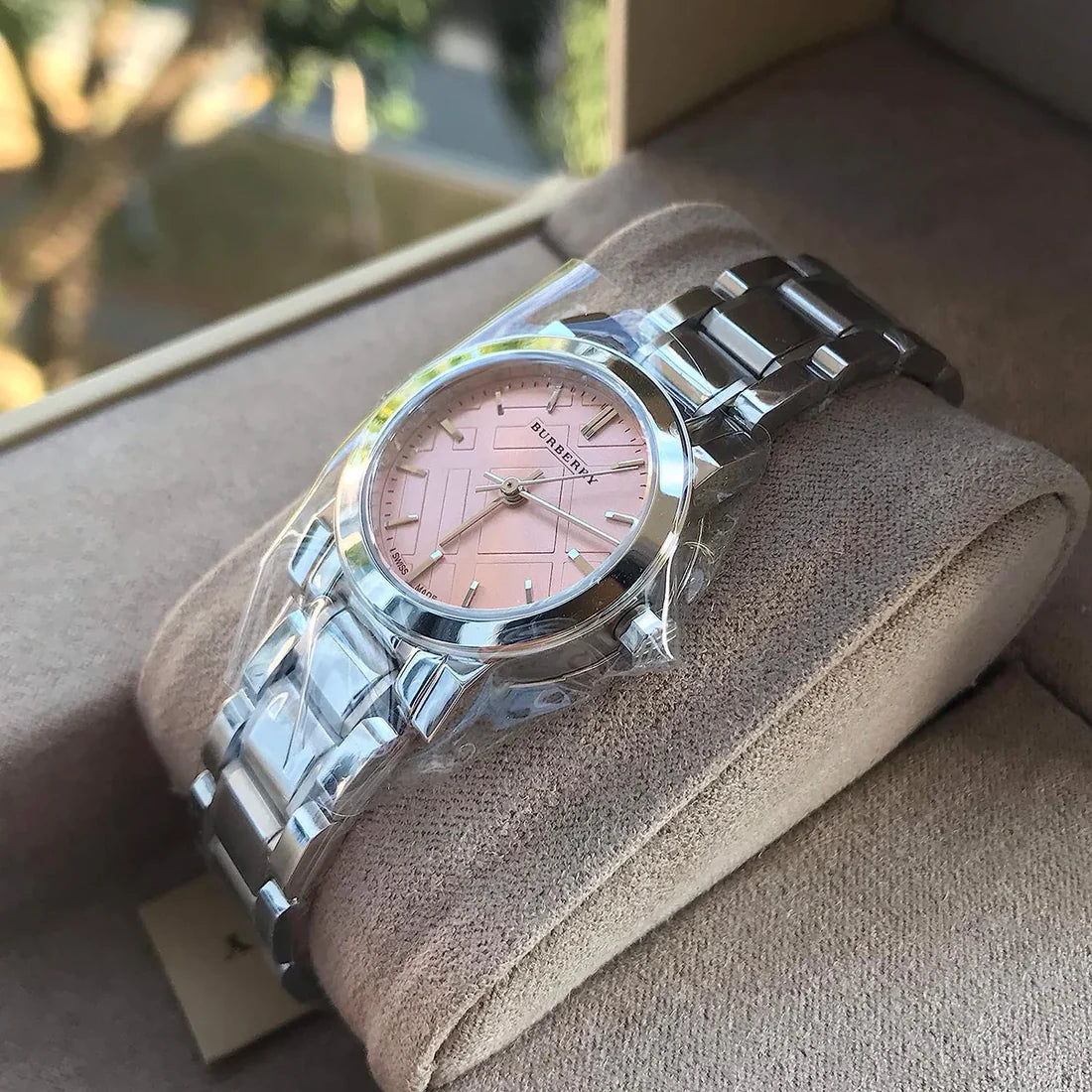 Ladies Burberry Pink Dial Silver Stainless Steel Watch BU9231