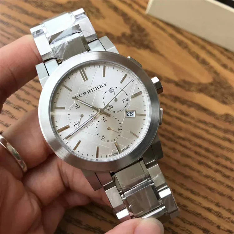 Men's Burberry The City Silver Chronograph Stainless Steel Watch BU9350