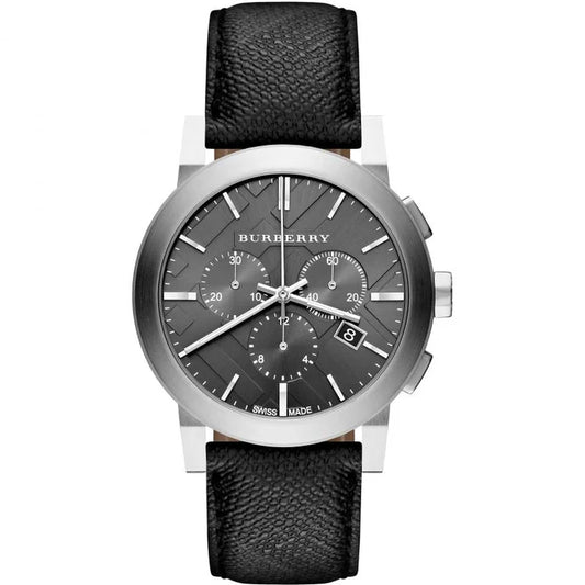 Men's Burberry The City Chronograph Black Face Leather Strap Watch BU9362
