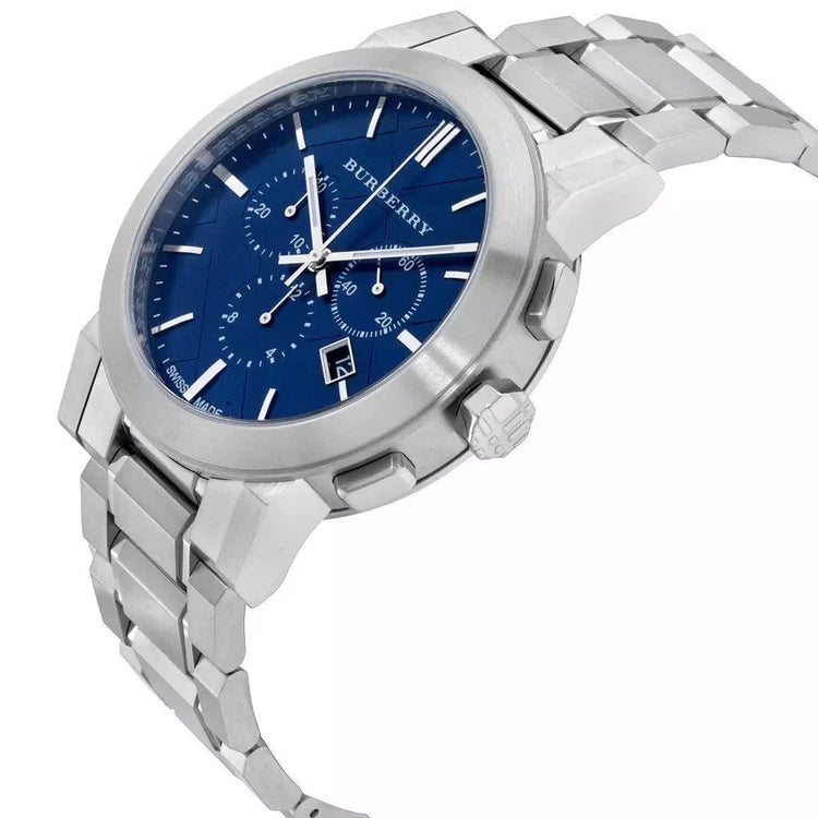Men's Burberry Blue Dial Silver Stainless Steel Chronograph Watch BU9363