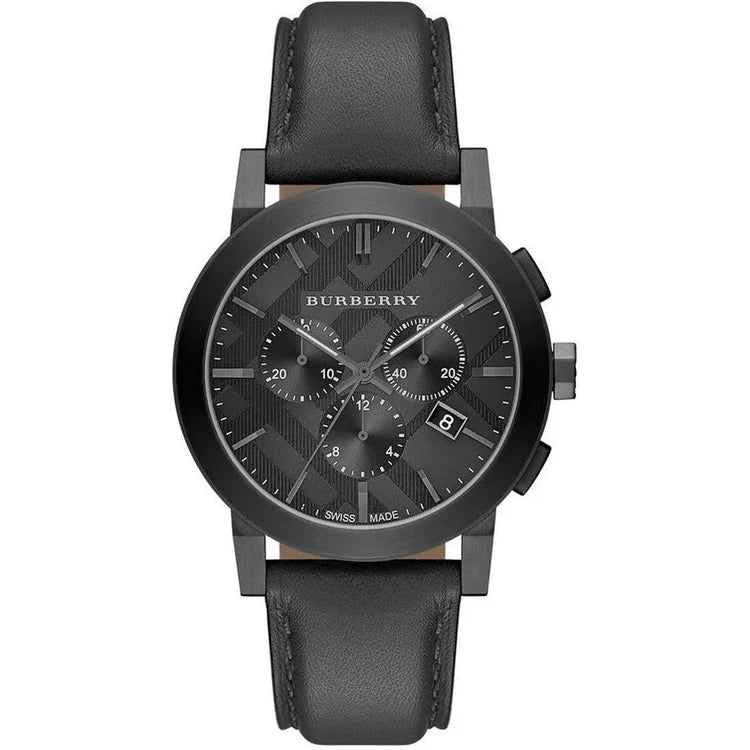 Men's Burberry The City Dark Grey Leather Strap Chronograph Watch BU9364