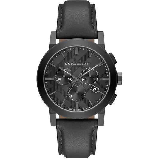 Men's Burberry The City Dark Grey Leather Strap Chronograph Watch BU9364