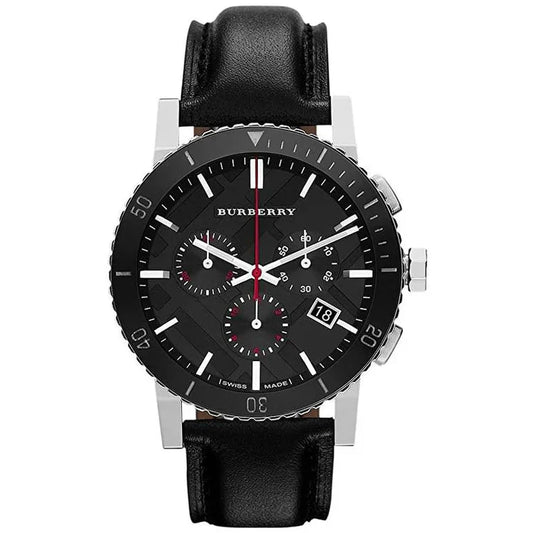 Men's Burberry Chronograph Black Leather Strap Watch BU9382