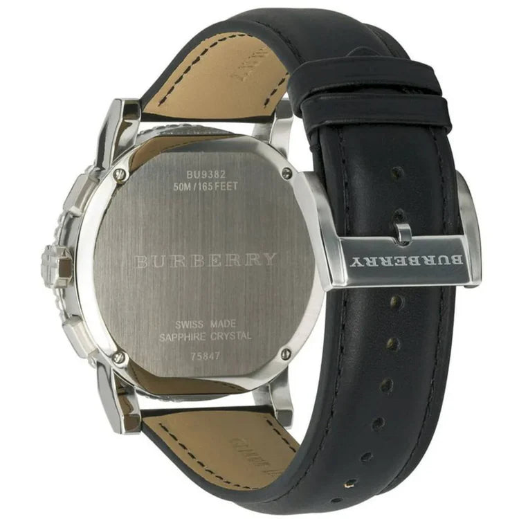 Men's Burberry Chronograph Black Leather Strap Watch BU9382